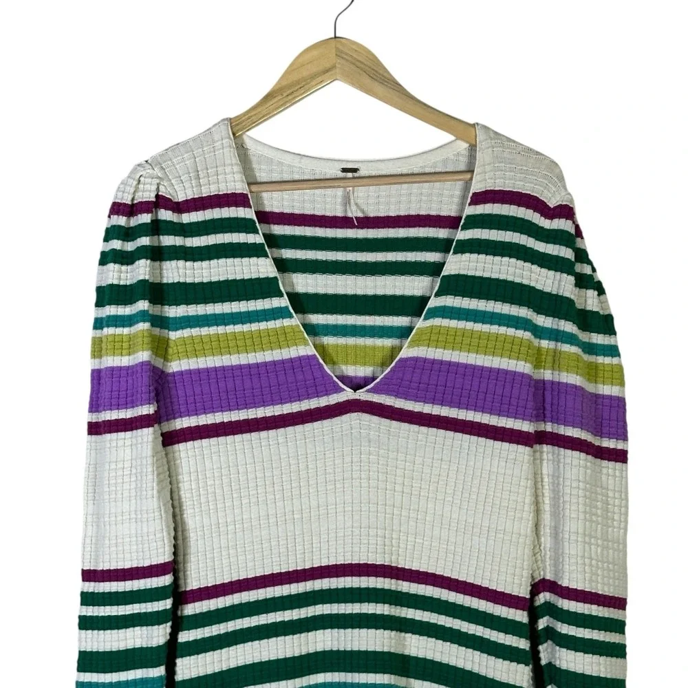 Free People Wide Eyed Striped Waffle Knit Mini Dress Multi Color Boho Size S